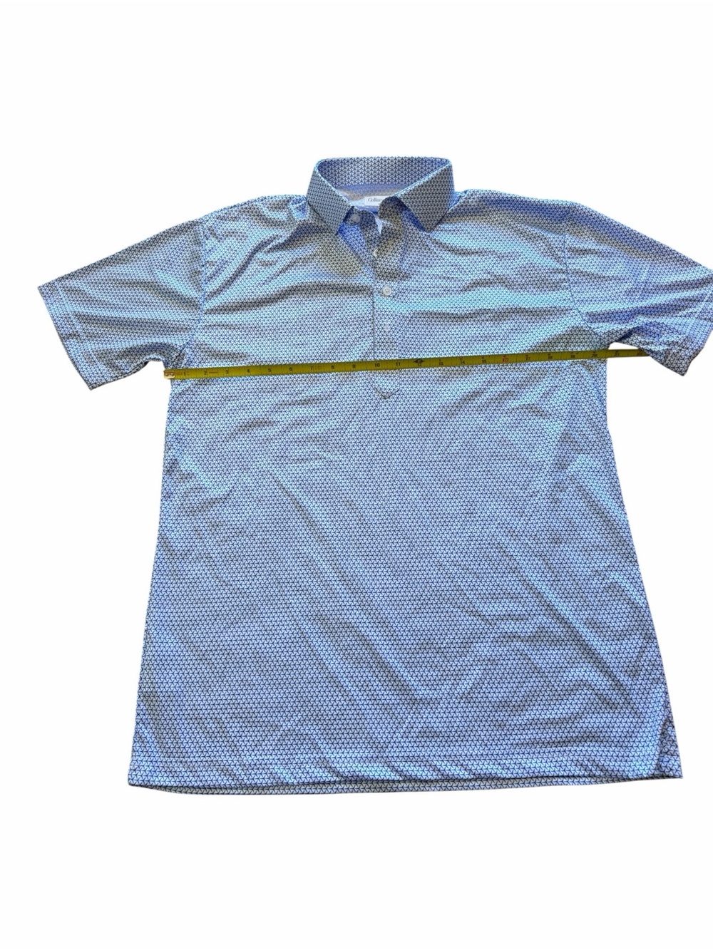 Collars & Co Semi Spread Collar Polo Shirt Turbo GT White Blue Geometric Medium - Picture 4 of 8